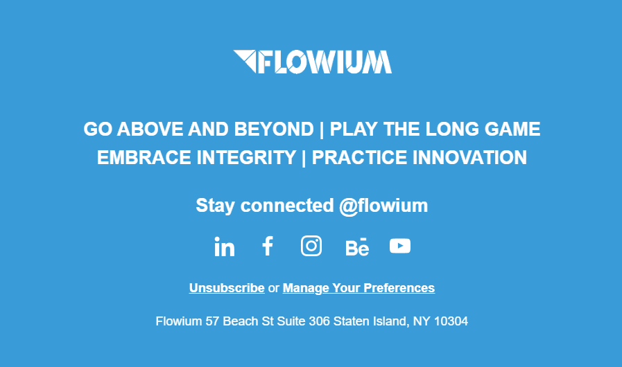 An example of an email footer from Flowium’s emails.