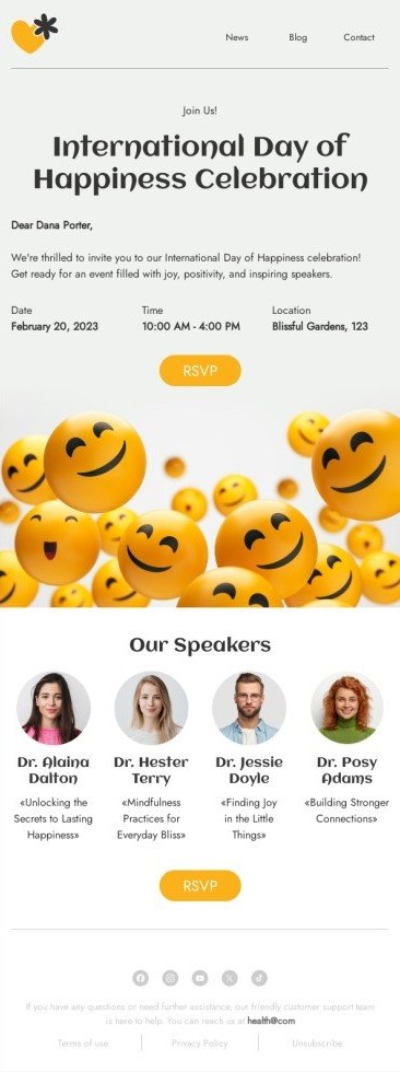 Email example for International Day of Happiness.