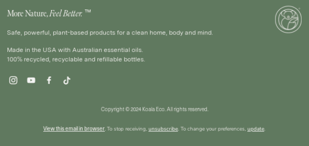 The email footer design example by Koala Eco.