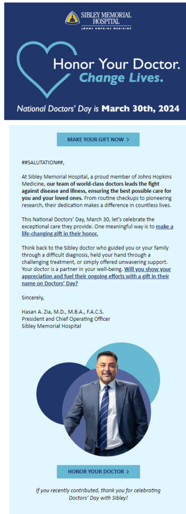 Email example for National Doctors Day.