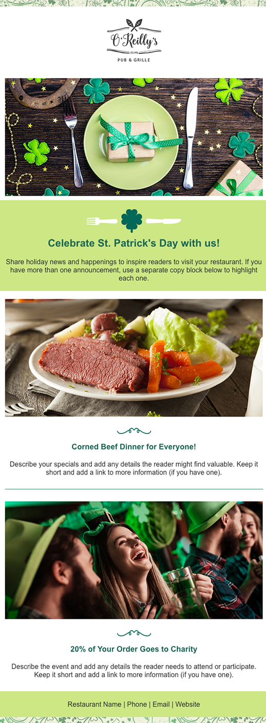 Email design for St. Patrick's Day.
