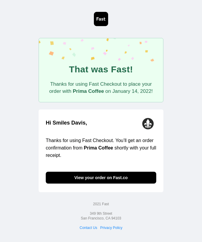 Example of Thank-you post-purchase email.