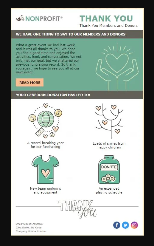 Example of Thank You for Donation Email.