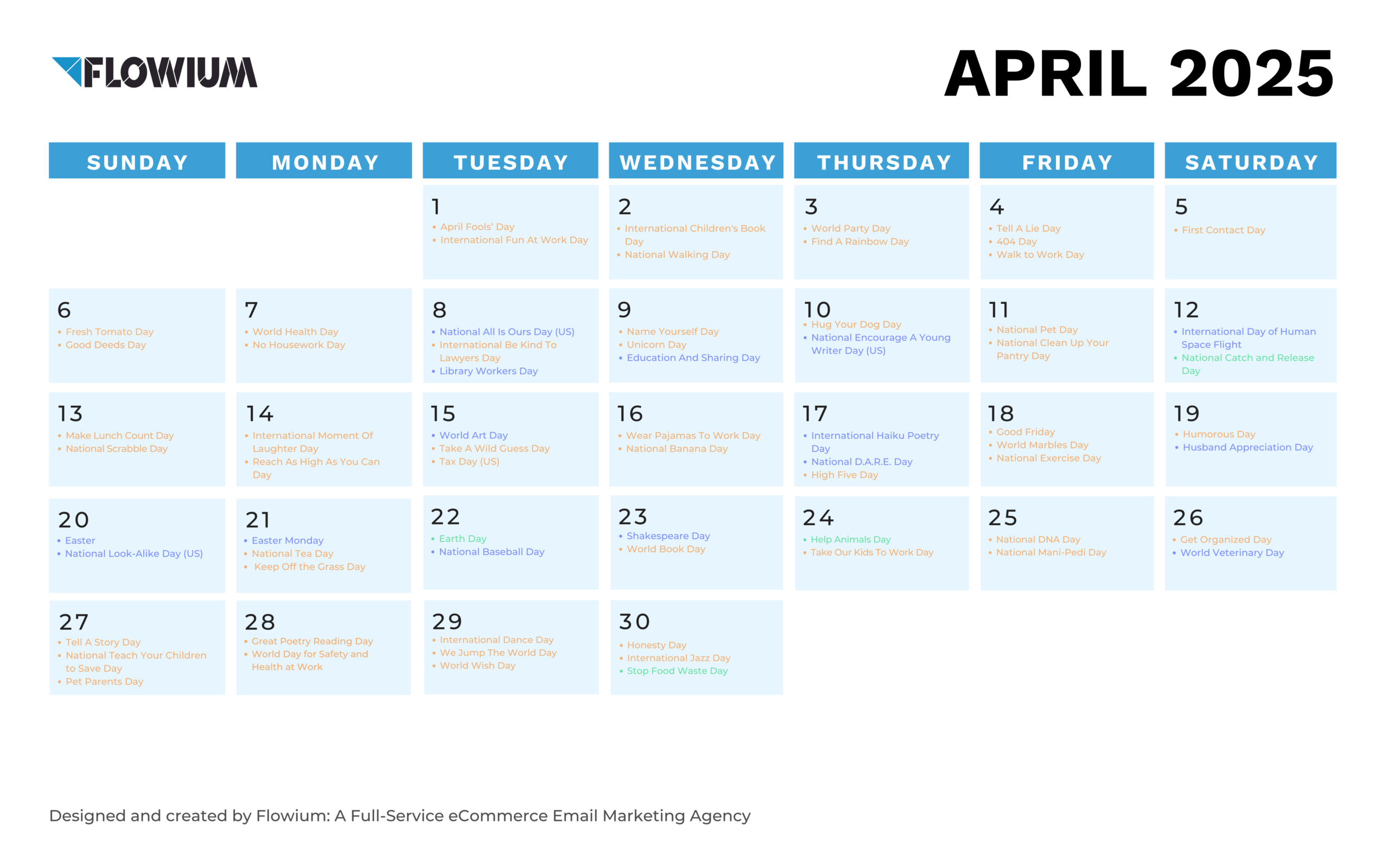 April 2025 calendar by Flowium.