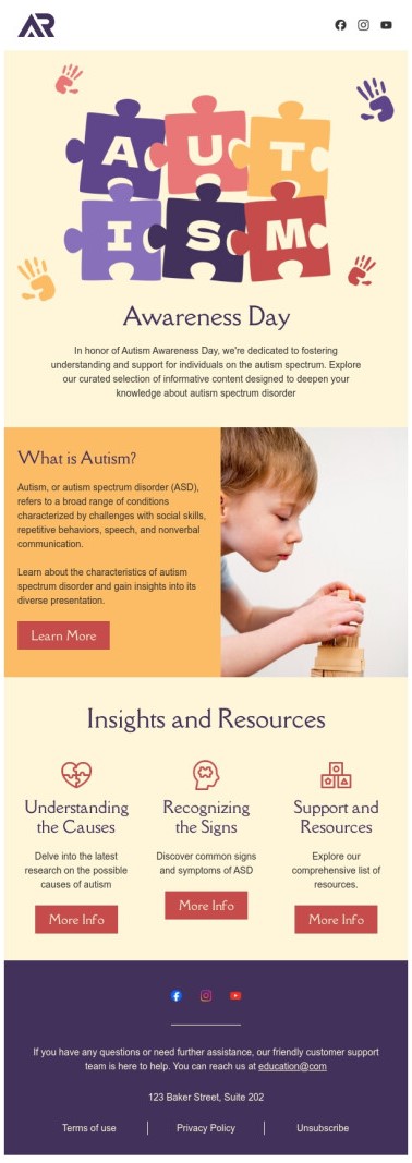 Autism Awareness Month email design.