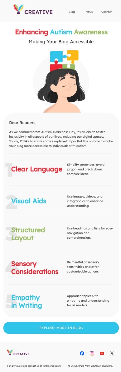 Autism Awareness Month email design.