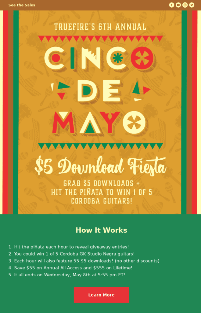 Cinco de Mayo Giveaway email example.