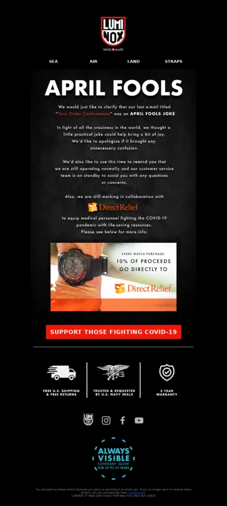 Clarification April Fool's email by Luminox.