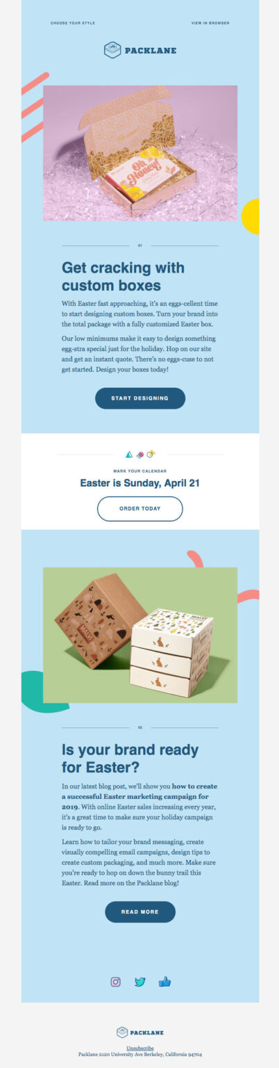 Early Start Easter email example from Packlane.