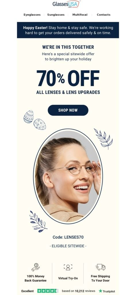 GlassesUSA Easter email example.