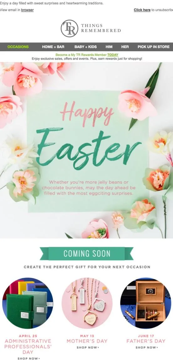 Happy Easter email example from Things Remembered.
