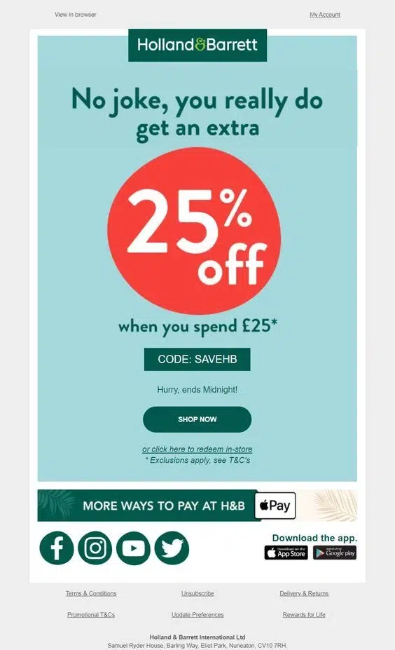 Holland Barrett April Fool's email.