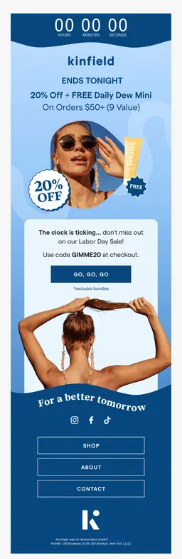 Kinfield countdown in email.