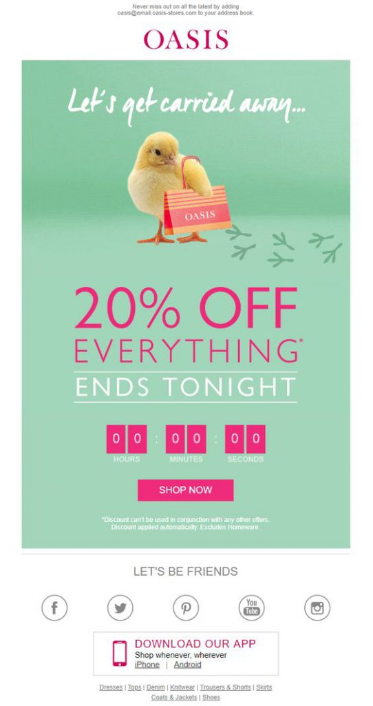 Limited Time Easter offer from Oasis.