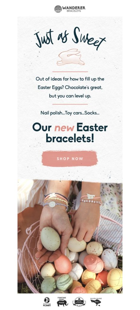 New Collection Easter email example from Wanderer bracelets.