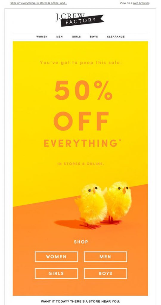 Reminder Easter email example from J. Crew Factory.
