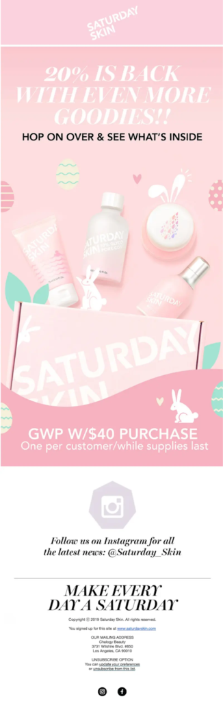 Special Easter Deals example from Saturday Skin.