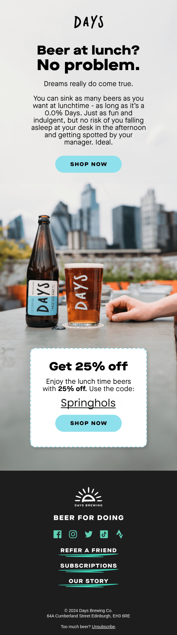 Beer Pong Day email example.