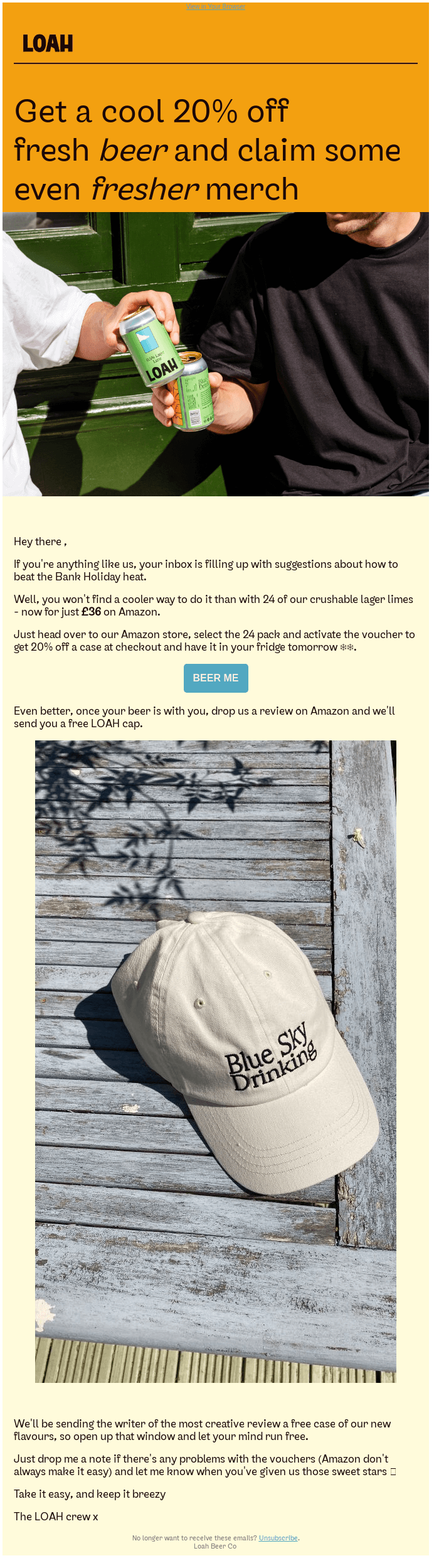 Beer Pong Day email example.