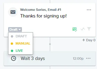 An image showing how to update action status in klaviyo flows.