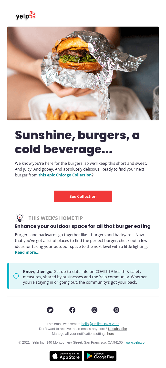 International Burger Day email example.