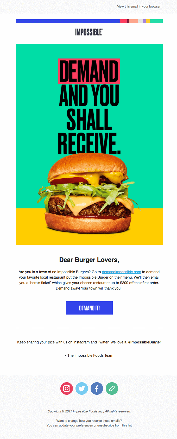 International Burger Day email example.