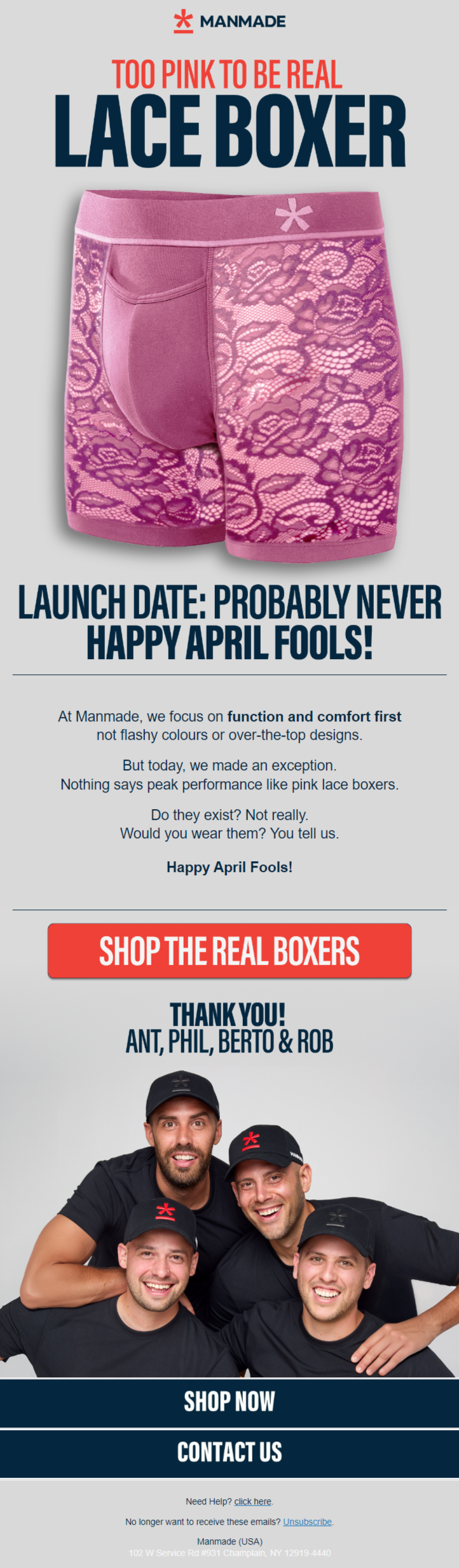 Manmade email xample for April Fool's.