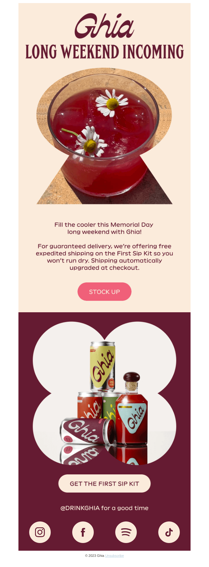 Memorial Day email example.