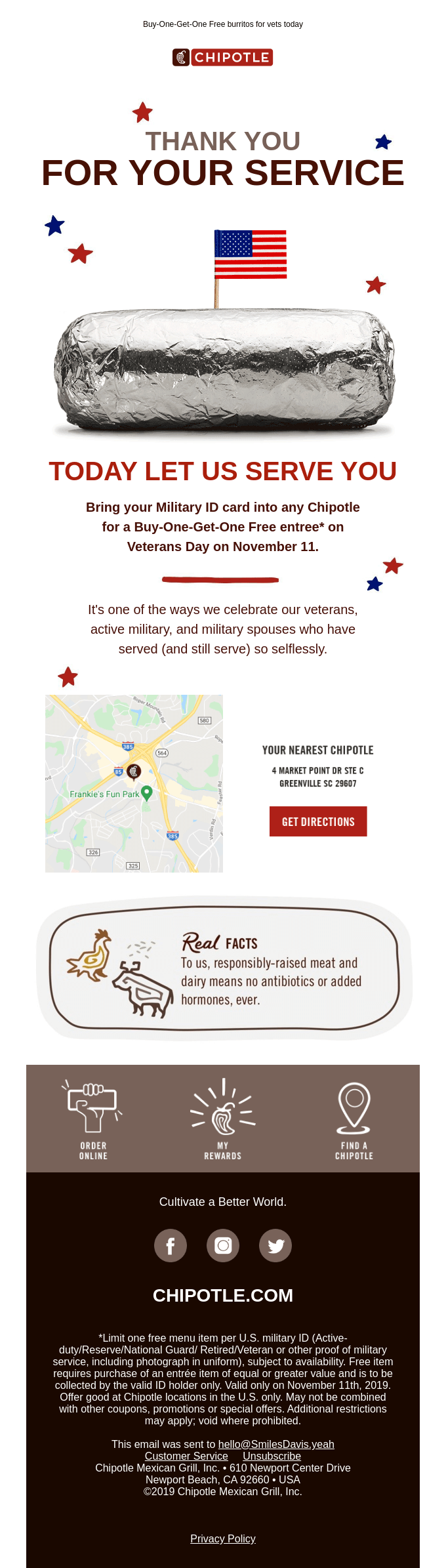 Military Appreciation Month email example.