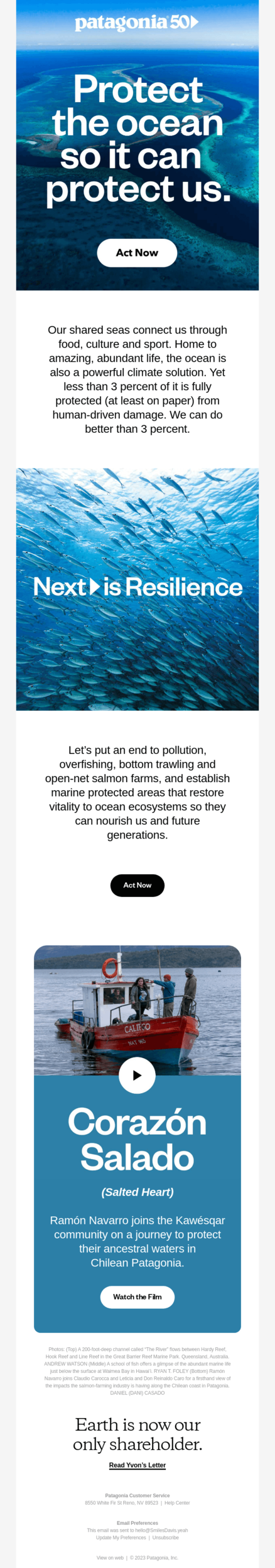 Mother Ocean Day email example.