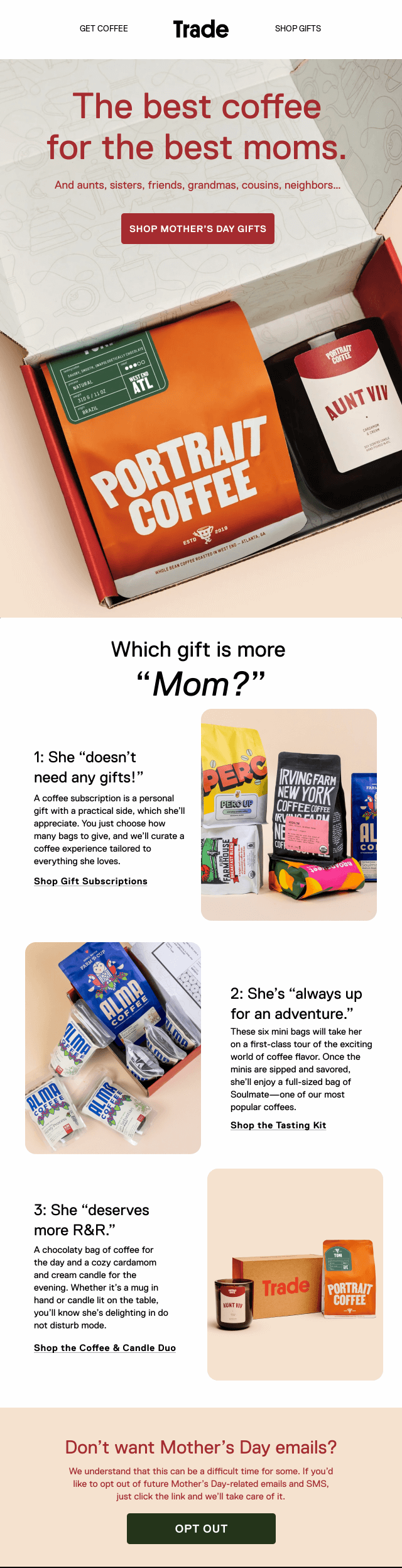 Mother's Day email example.