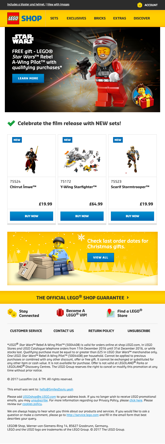 Star Wars Day email example.