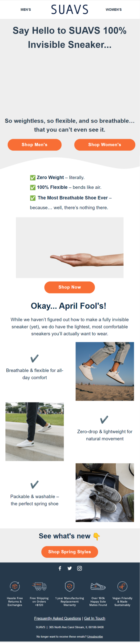 SUAVS email example for April Fool's.