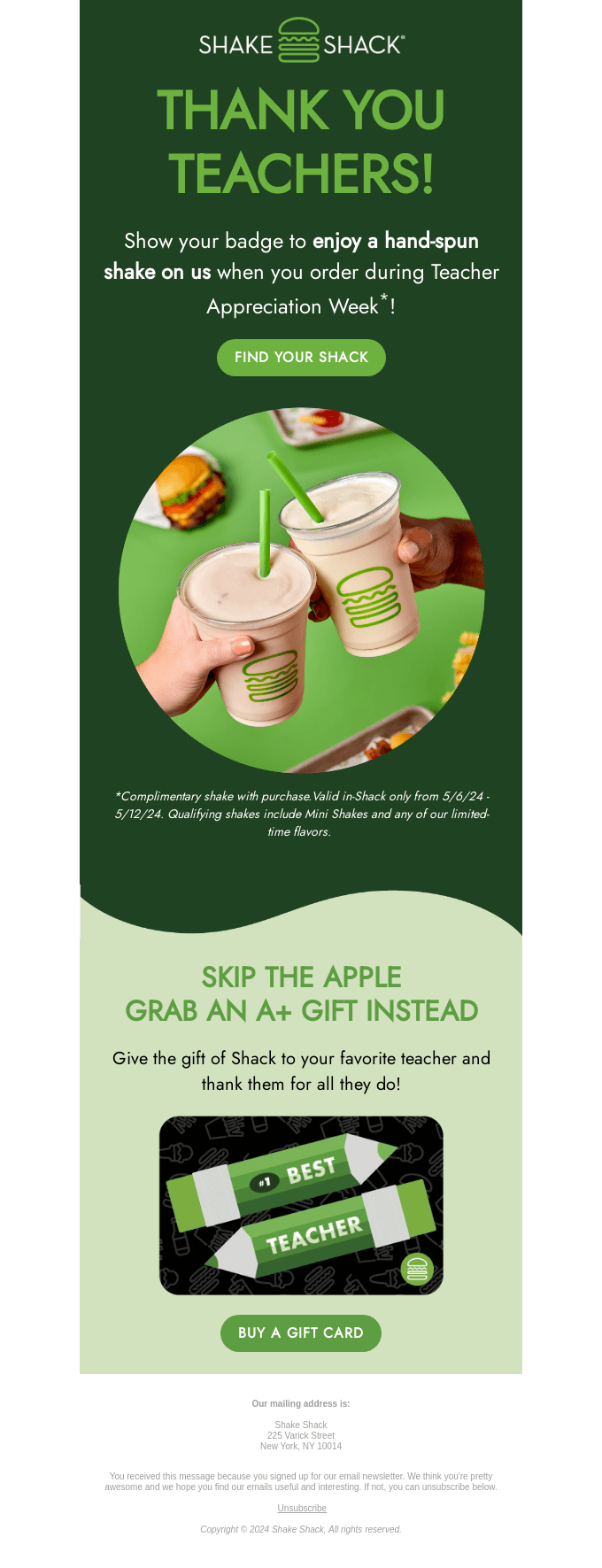 National Teacher Appreciation Day email example.