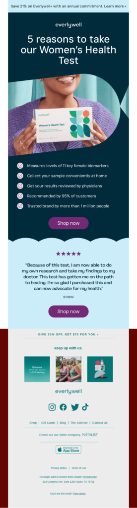 Women's Health Month email example.