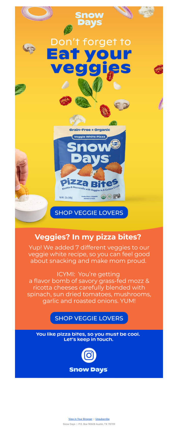 Eat Your Vegetables Day email example.