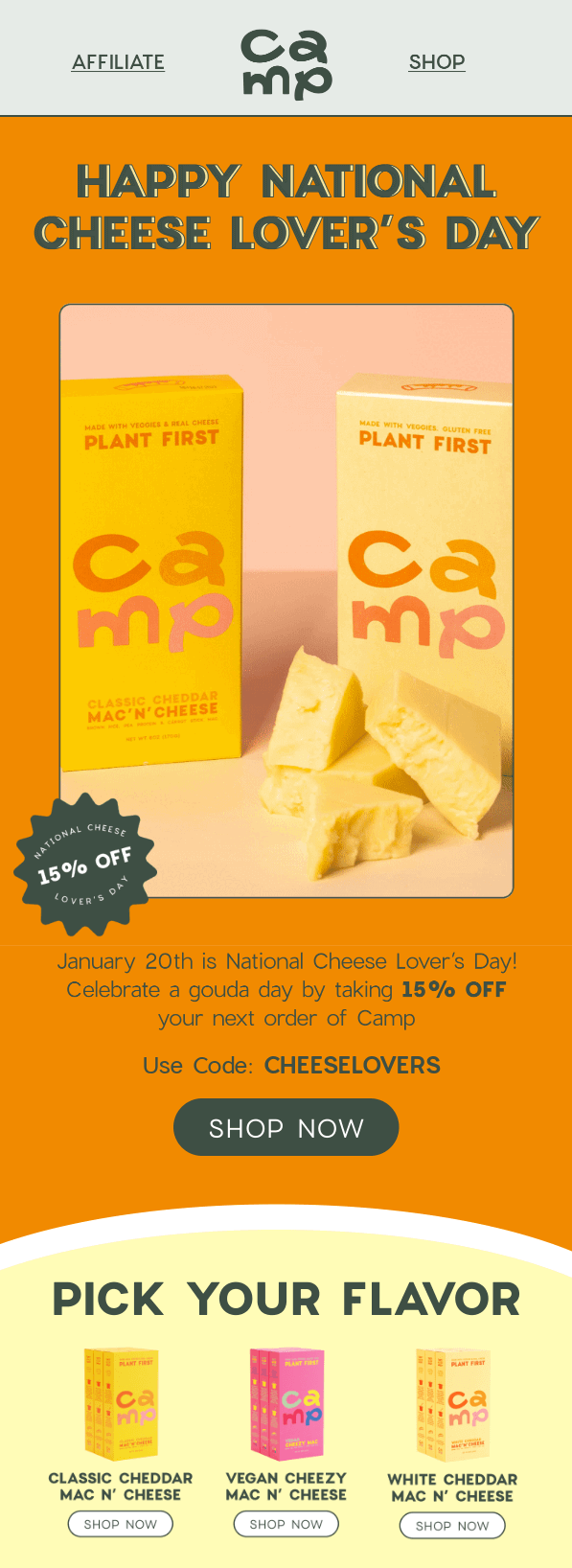 National Cheese Day email design.