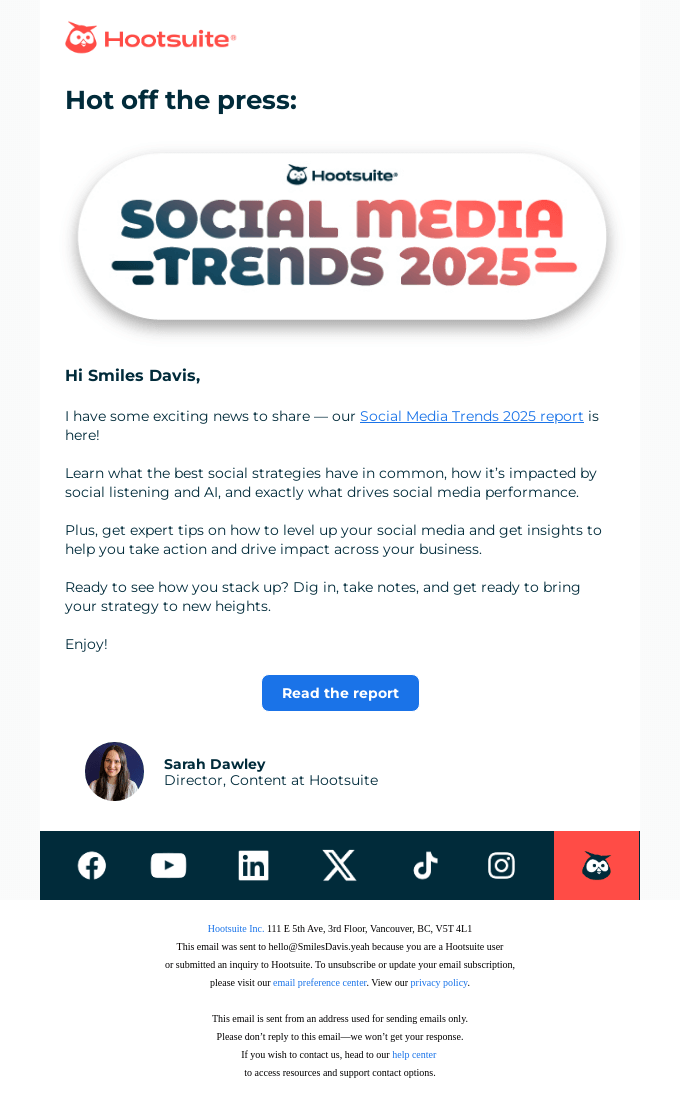 Social Media Day email example.