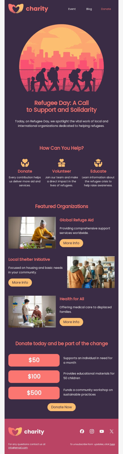 World Refugee Day email example.
