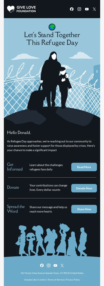 World Refugee Day email example.